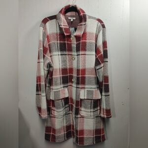 Maurices Red Ivory Plum Plaid Duster Womens Juniors Size XL New NWT